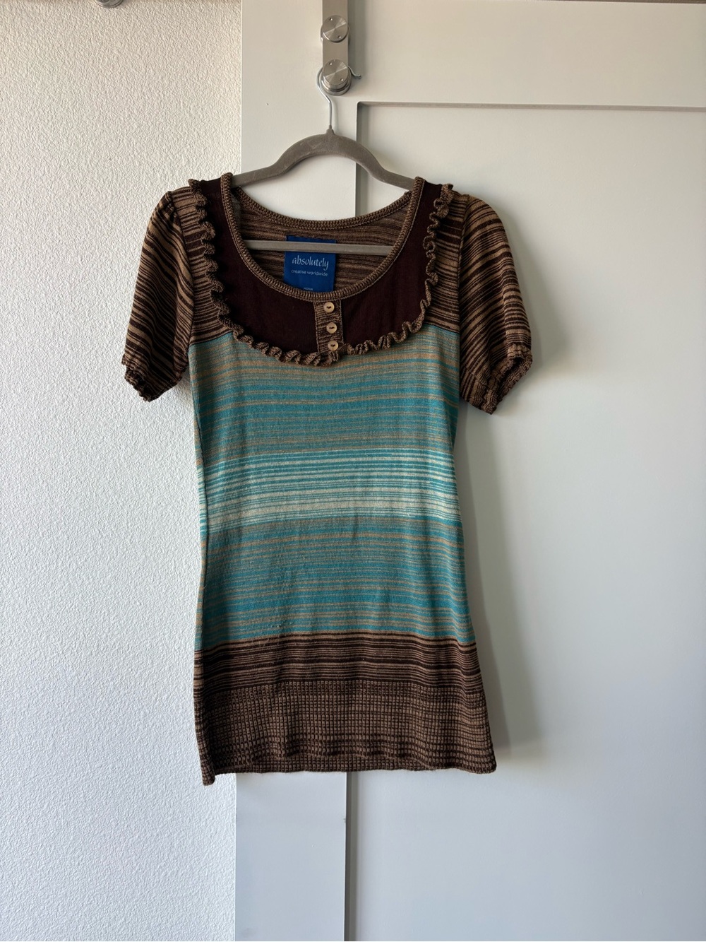 Absolutely Striped Scoop Knit Top in Brown and Teal